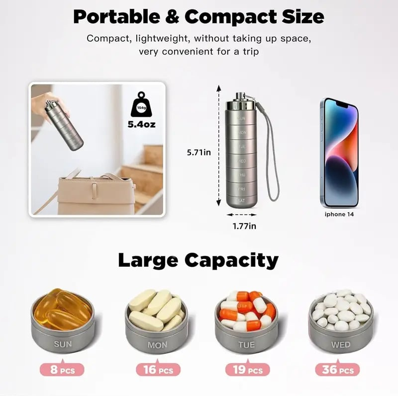 🚀LIMITED OFFER 50% OFF – Shop Now! 🧳💊Metal Travel Pill Organizer