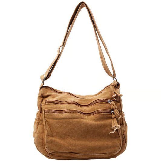 Multi-Pocket Canvas Crossbody Bag for Daily Travel