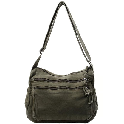 Multi-Pocket Canvas Crossbody Bag for Daily Travel